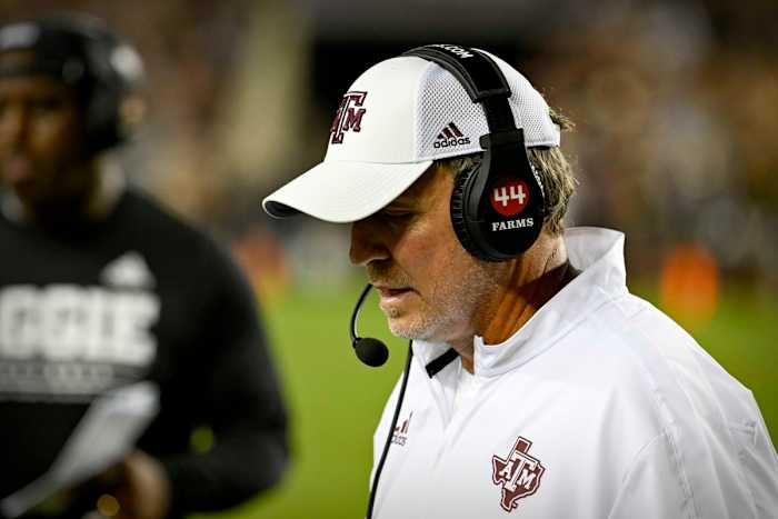 Texas A&M Aggies head coach Jimbo Fisher during the game between the Texas A&M Aggies and the Miami Hurricanes at Kyle Field.